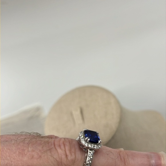 Sterling Silver 925 💎 Blue Sapphire CZ Halo Ring - Size 7 - Picture 13 of 17